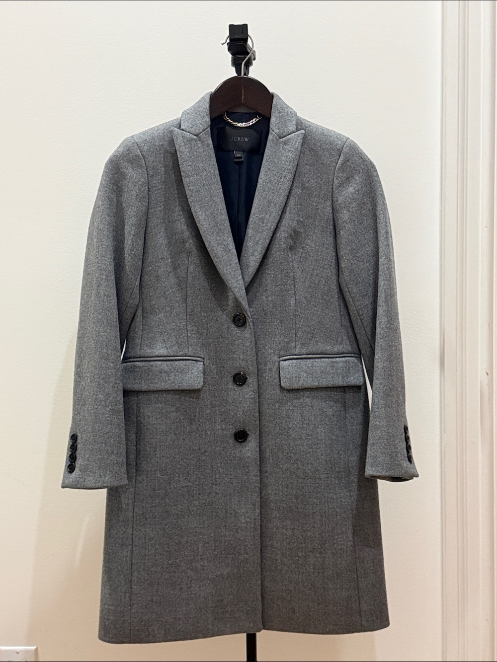J. Crew Gray Structure 100% Wool Single-Breasted, Fully Lined Coat with Buttons